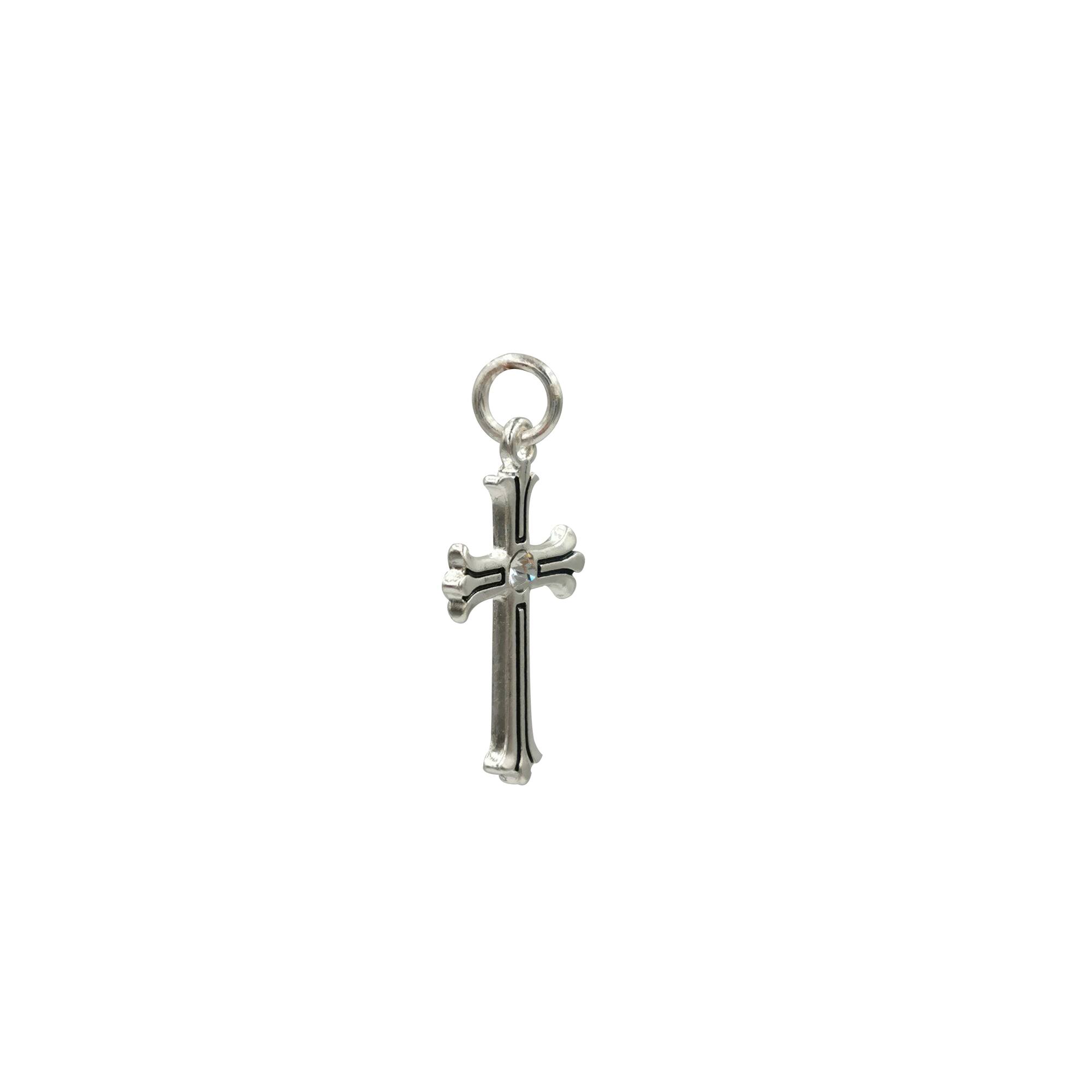 Charmalong™ Antique Silver Plated Crystal Cross Charm by Bead Landing™